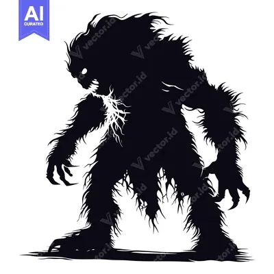 Aset premium populer: Black and White Silhouette of a Furry Monster with Claws