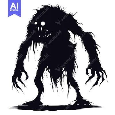 Aset premium populer: Silhouette of a Ferocious, Furry Creature with Claws and Glowing Eyes
