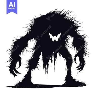 Aset desain premium: Silhouette of a Hairy Monster with a Ferocious Grin
