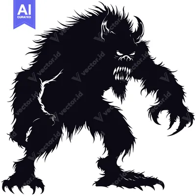 Aset premium populer: A menacing, furry monster with sharp claws and teeth, silhouetted agai