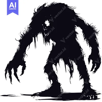 Aset premium populer: Silhouette of a monstrous creature with sharp claws and teeth