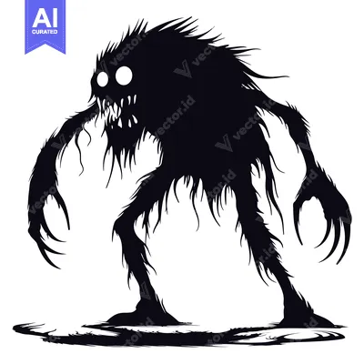 Silhouette of a Furry, Clawed, Glowing-Eyed Monster