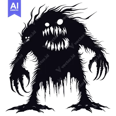 Aset premium populer: Black and White Silhouette of a Monster with Sharp Claws and Fangs