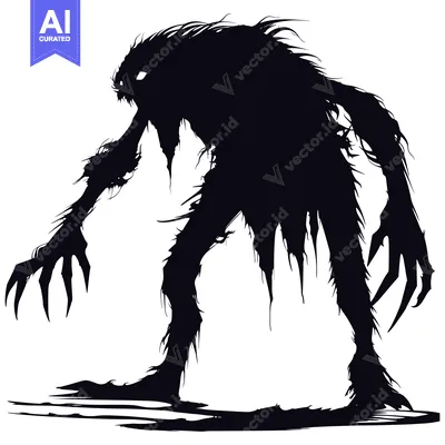 Aset premium populer: Silhouette of a monstrous creature with sharp claws and a hairy body
