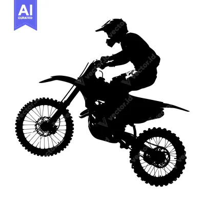 Aset desain premium: Silhouette of a Motocross Rider in Mid-Air, Performing a Wheelie
