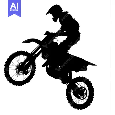 Aset desain premium: Silhouette of a Motocross Rider Performing a Wheelie