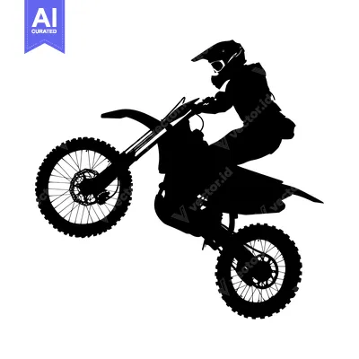 Aset desain premium: Silhouette of a Motocross Rider Performing a Wheelie