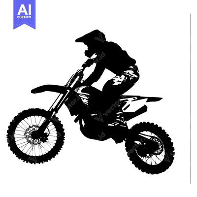 Aset premium populer: Silhouette of a motocross rider leaping on a dirt bike