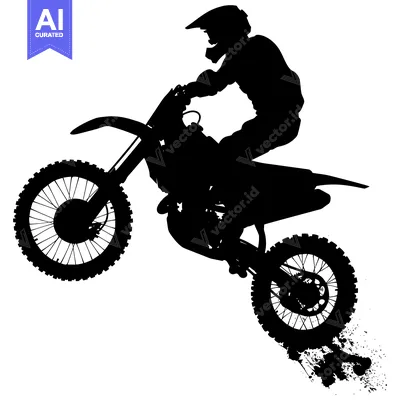 Aset desain premium: Silhouette of a Motocross Rider Performing a Wheelie