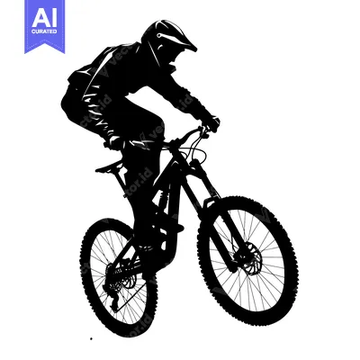Aset desain premium: Silhouette of a Mountain Biker in Mid-Air