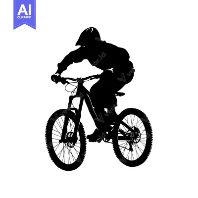 Aset desain premium: Black Silhouette of a Mountain Biker on a Bike