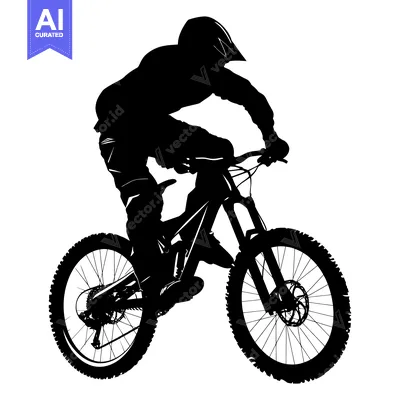 Premium design asset: Silhouette of a Mountain Biker in Action