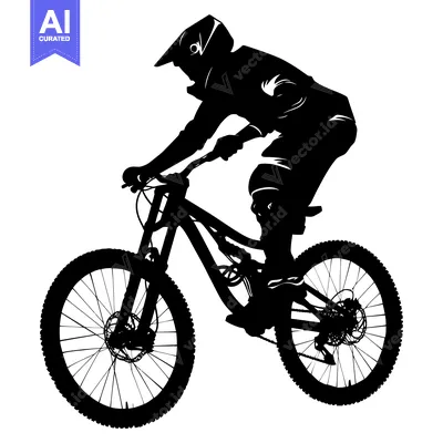 Aset desain premium: Silhouette of a Mountain Biker Riding Downhill