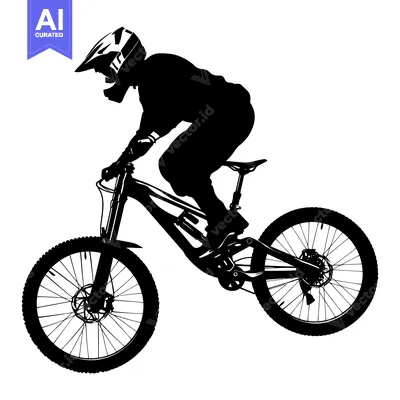Aset desain premium: Silhouette of a Mountain Biker Leaping on a Bike