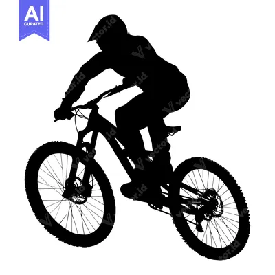 Aset desain premium: Silhouette of a Mountain Biker in Mid-Air