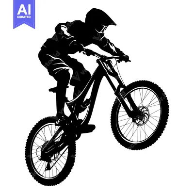 Aset premium populer: Silhouette of a Mountain Biker in Mid-Air on a Bike