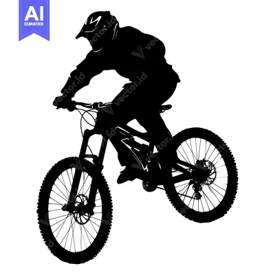 Aset desain premium: Silhouette of a Mountain Biker in Mid-Air