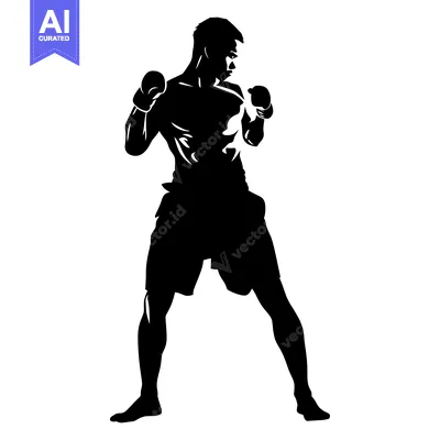 Aset premium populer: Silhouette of a Male Boxer in a Fighting Stance