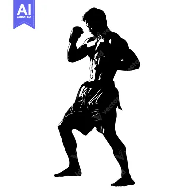 Aset premium populer: Silhouette of a Male Fighter in a Boxing Stance