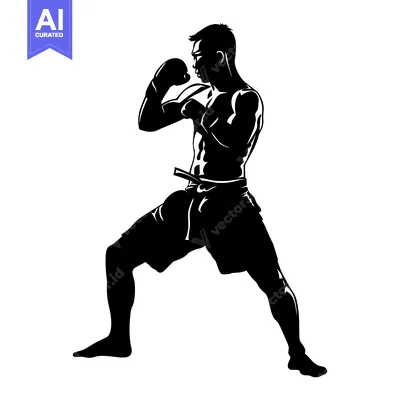 Aset desain premium: Silhouette of a Male Boxer in Fighting Stance