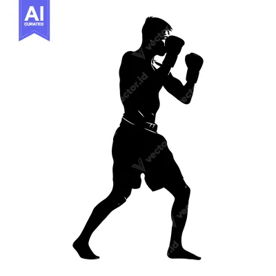 Aset premium populer: Silhouette of a Boxer in a Fighting Stance