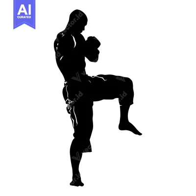 Aset premium populer: Silhouette of a Male Martial Artist Executing a Powerful Kick