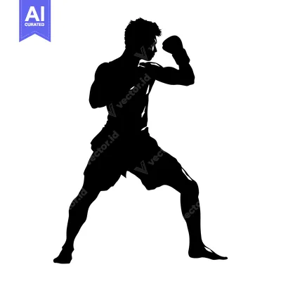 Aset desain premium: Silhouette of a Male Boxer in a Fighting Stance