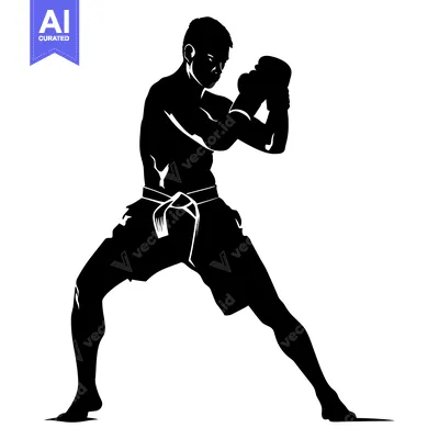 Silhouette of a Boxer in a Fighting Stance