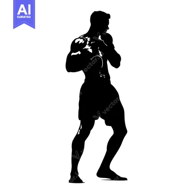 Aset desain premium: Silhouette of a Boxer in Fighting Stance
