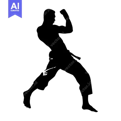 Aset desain premium: Silhouette of a Man in a Fighting Stance