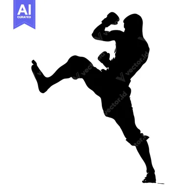 Silhouette of a Boxer Throwing a Punch and Kick