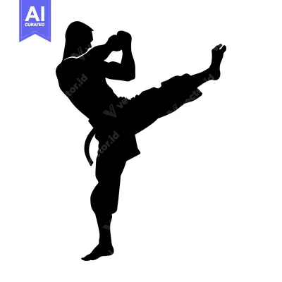Aset premium populer: Silhouette of a Martial Artist Executing a Powerful Kick