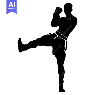 Silhouette of a Male Muay Thai Fighter Executing a Kick