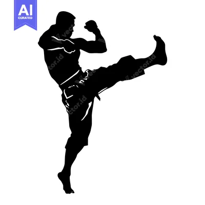 Aset premium populer: Silhouette of a Male Martial Artist Performing a High Kick