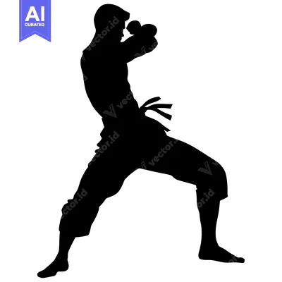 Aset premium populer: Silhouette of a Martial Arts Fighter in a Striking Pose