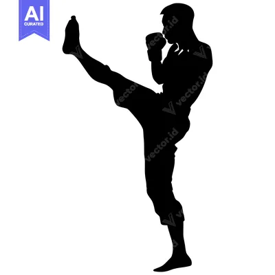 Silhouette of a Boxer in a Fighting Stance with One Leg Raised