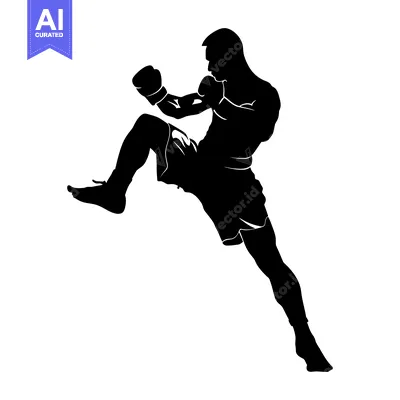 Aset desain premium: Silhouette of a Boxer in Mid-Kick with Glove