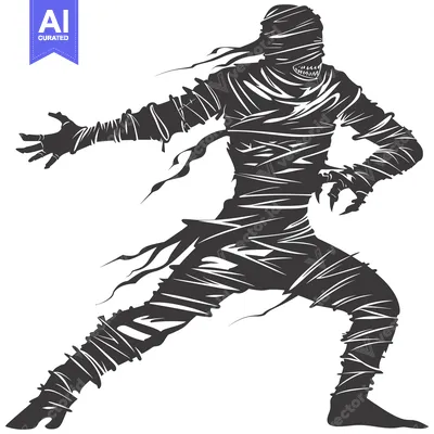 Premium design asset: A menacing mummy silhouette,  wrapped in bandages,  with outstretched