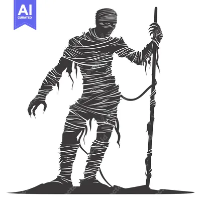 Aset desain premium: Silhouette of a Mummy Holding a Staff