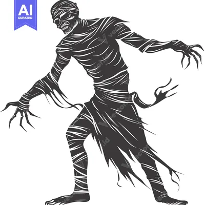 Aset desain premium: A Silhouetted Mummy with Claws Reaching Out