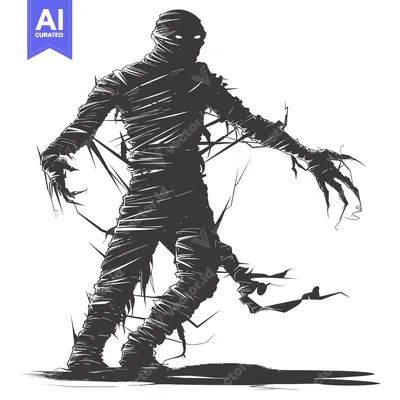 Aset desain premium: Silhouette of a Mummy Monster with Glowing Eyes