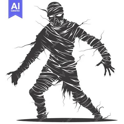 Aset desain premium: A Silhouette of a Mummy Standing on a Tomb