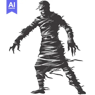Popular premium asset: A Silhouette of a Mummy with Visible Skull and Bandages