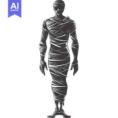 A Standing Mummy Figure Wrapped in Bandages