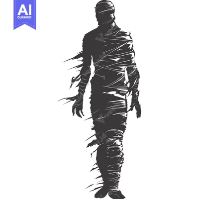 Popular premium asset: Silhouette of a Mummy in Bandages with White Background