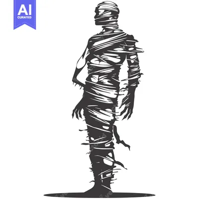 Aset desain premium: A Silhouetted Mummy Standing on a Dark Ground