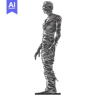 Popular premium asset: A Detailed Illustration of a Mummy Standing in Profile