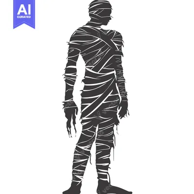 Aset desain premium: Silhouette of a Mummy Figure Wrapped in Bandages