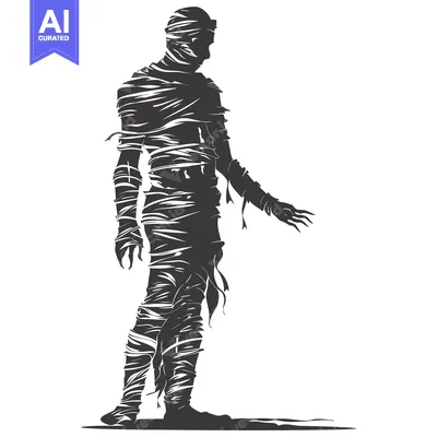 Aset desain premium: A Standing Silhouette of a Mummy Wrapped in Bandages