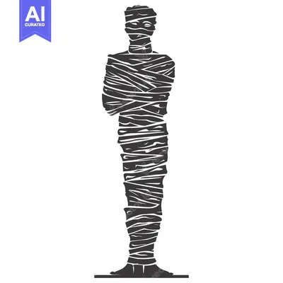 Aset desain premium: A Silhouette of a Mummy, Wrapped in Bandages, Standing Tall